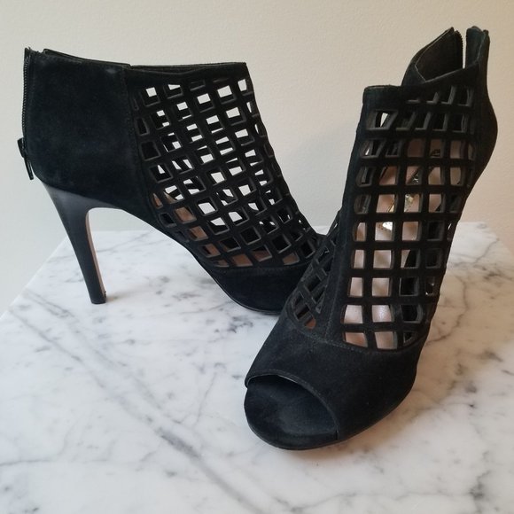 Audrey Brooke Black Suede Cut-out Booties - Picture 1 of 5